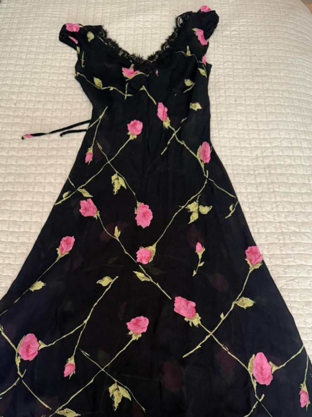 Betsy Johnson Black Mesh Dress with Pink Roses
